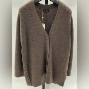 Chocolate Brown Mongolian Cashmere Oversized Boyfriend Cardigan Sweater
